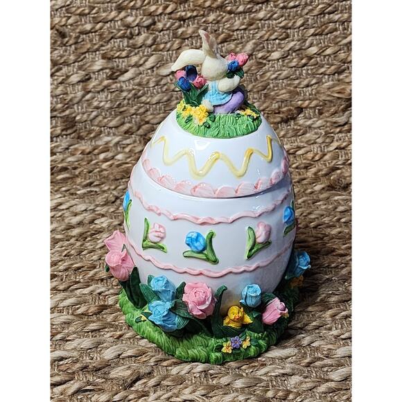 Long Rich Easter Egg Jar With Spring Flowers At Base 8.5" X 5" Holiday Decor - Picture 7 of 10